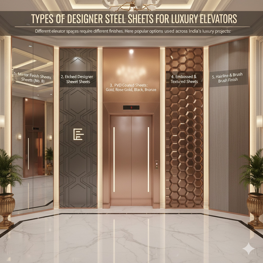 Types of Designer Steel Sheets Used in Luxury Elevators